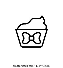 Cupcake in ribbon icon. Simple line, outline vector elements of present icons for ui and ux, website or mobile application