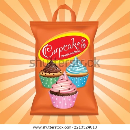 Cupcake sachet packaging design on graphic background