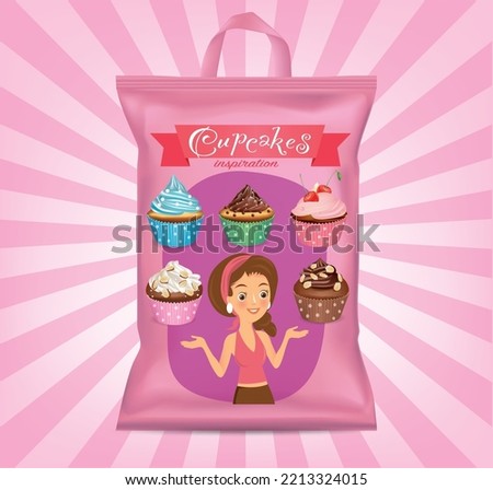 Cupcake sachet packaging design on graphic background