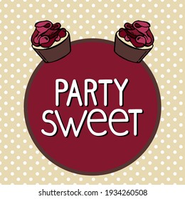 Cupcake sale on beige background, sale, clearance sale, sell-out, circle, banner, card, postcard, peas, cartoon, sweet, candy, lettering, cafe, menu, gastronomy, template, beige, outline, cream, sweet