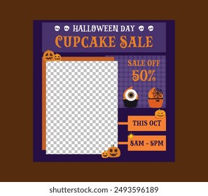 Cupcake Sale Socials Media. Template for greeting cards, background, cover, sale banner, flyer, advertising, web, social media.