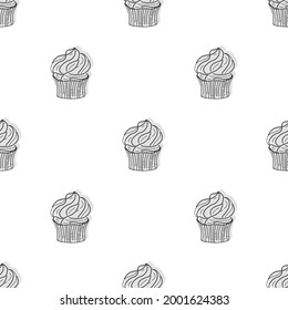 Cupcake. Nahtlose bunter Kuchenmuster. Skizze, KunstVektorgrafik