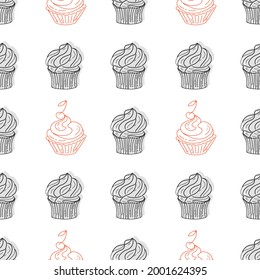 Cupcake. Seamless colorful cupcake pattern. Sketch, art vector illustration