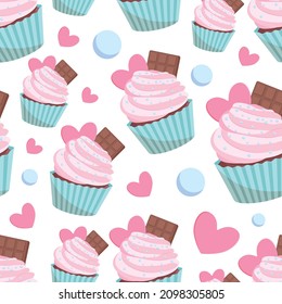 Cupcake seamless pattern. Background for gift boxes, wrapping paper, wallpapers, textiles, papers, fabrics, web pages