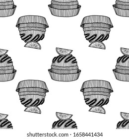 Cupcake seamless pattern background.Repeating dessert hand drawing.Isolated vector illustration