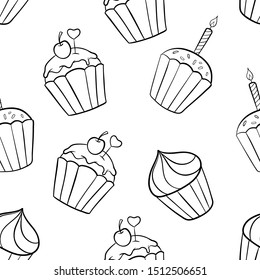 Cupcake Seamless Pattern for Birthday With Doodle or Hand Drawn Style