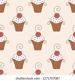 Cupcake seamless pattern. Can be used for packing desserts.
Vector illustration.
