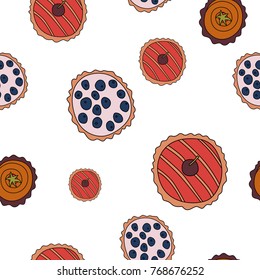 Cupcake seamless pattern in cartoon style. Perfect for print, menu and creative design. Vector illustration. 