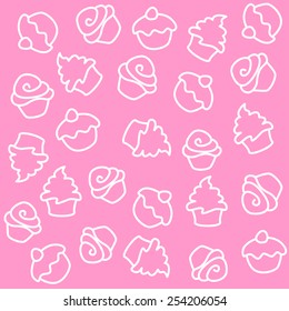 Cupcake seamless pattern. colorful illustrations isolated on light pink background