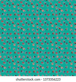 Cupcake seamless pattern. Cute birthday background on neutral, white and green. Vector illustration. Wrapping paper. Sweets background design.