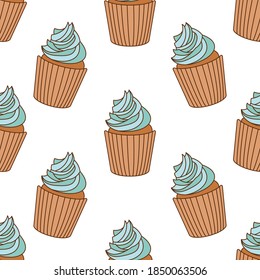 Cupcake seamless pattern design. Cupcake pattern background. Cake seamless pattern isolated.