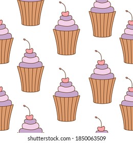 Cupcake seamless pattern design. Cupcake pattern background. Cake seamless pattern isolated.