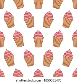 Cupcake seamless pattern design. Cupcake pattern background. Cake seamless pattern isolated.
