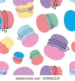 Cupcake seamless pattern. Easter cake pattern. Vector illustration in flat cartoon style. Design for Easter, textiles, wrapping paper