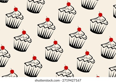 Patrón sin fisuras de la magdalena: ilustración del postre dibujado a mano para la tela y la decoración