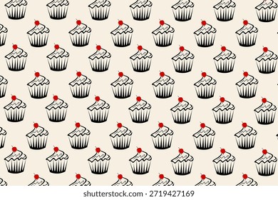 Patrón sin fisuras de la magdalena: ilustración del postre dibujado a mano para la tela y la decoración