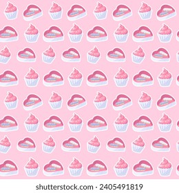 Cupcake seamless pattern on pink background
