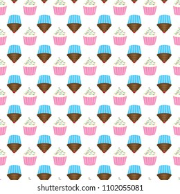 Cupcake seamless pattern on white background