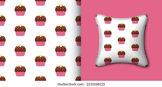Cupcake seamless pattern with pillow. Vector illustration