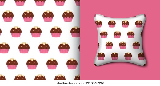 Cupcake seamless pattern with pillow. Vector illustration