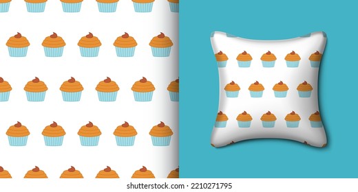 Cupcake seamless pattern with pillow. Vector illustration