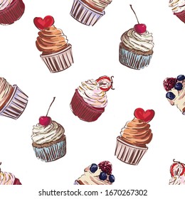 Cupcake. Cupcake seamless pattern. Sketch