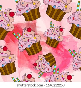 Cupcake seamless pattern. Sweet cake. Dessert pattern.Muffin pattern.