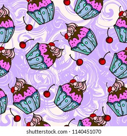 Cupcake seamless pattern. Sweet cake. Dessert pattern.Muffin pattern.