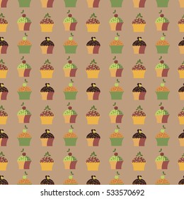 Cupcake seamless pattern. Sweet muffins endless background for menu, restaurant, bakery, sweet store.