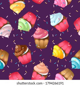 cupcake seamless pattern sweet pastries