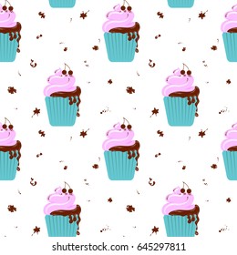 Cupcake seamless pattern. Vector illustration