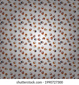 Cupcake seamless pattern. Wrapping paper. Sweets background design. Cute birthday background on black, white and orange. Vector illustration.