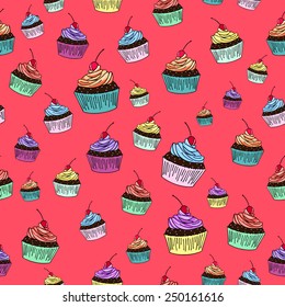 Cupcake seamless vector background illustration