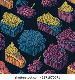 Cupcake Seamless Vector Wallpaper For Designing and Decoration, 4K, 3D, Game Asset, Element, Design