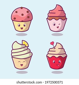 Cupcake set of 4 vector illustration