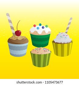 Cupcake set for Game or application food and drink, Vector Illustration