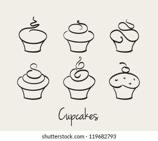 Cupcake set hand drawn vector