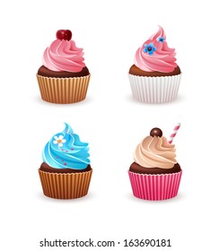 Cupcake set isolated on white