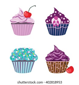 Cupcake set isolated vector. Happy birthday. Happy easter. 