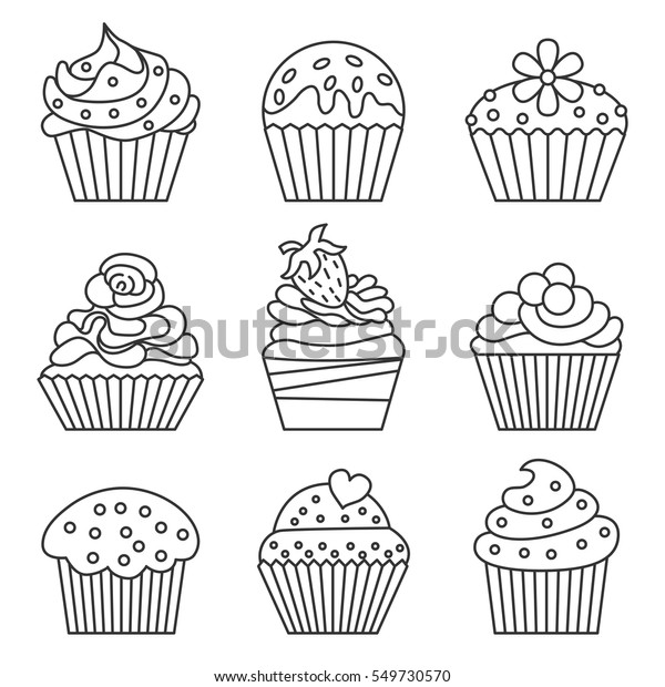 Cupcake Set Line Style Vector Illustration Stock Vector (Royalty Free ...