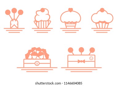 Cupcake set on white background. Web icon, flat design, thin line style. Vector illustration