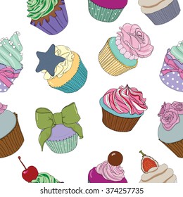 Cupcake set seamless pattern