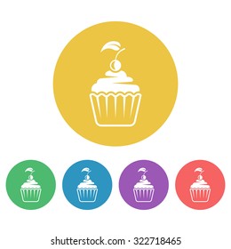 Cupcake set of vector colored round icons