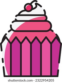 cupcake shape design icon vector, this design has simple and minimalist colors and shape. This design can be used as a decorative illustration with a food theme.
