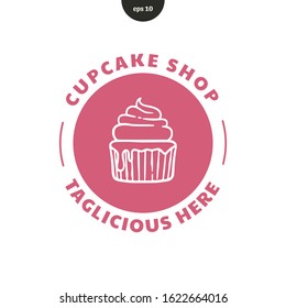 Cupcake shop hand drawn logo vector illustration. eps10