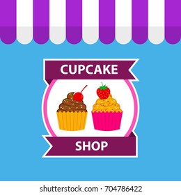 Cupcake Shop Logo Design Vector