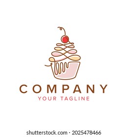 Cupcake shop logo. one line cake logo. contiuous line, vector, icon, design.