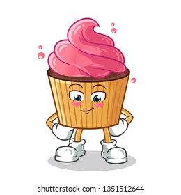 cupcake shy mascot vector cartoon illustration