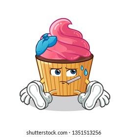 cupcake sick mascot vector cartoon illustration