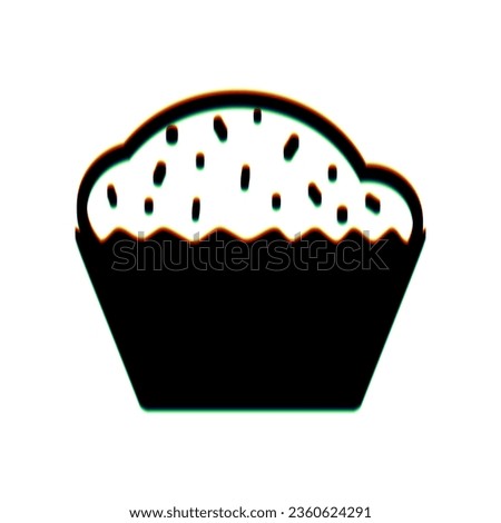 Cupcake sign. Black Icon with vertical effect of color edge aberration at white background. Illustration.